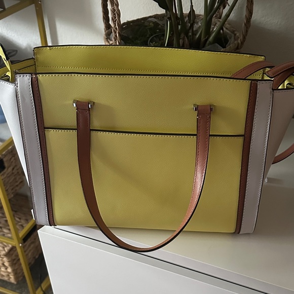 kate spade Yellow and Cream Colorblock Leather Tote with Brown Handles - Picture 4 of 4